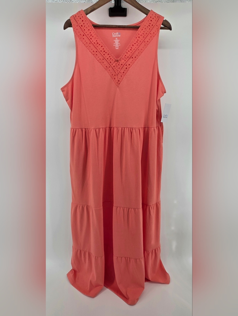Croft & Barrow Coral Embroidered Tiered Boho Cottagecore Casual Dress - Size XXL - Picture 4 of 15